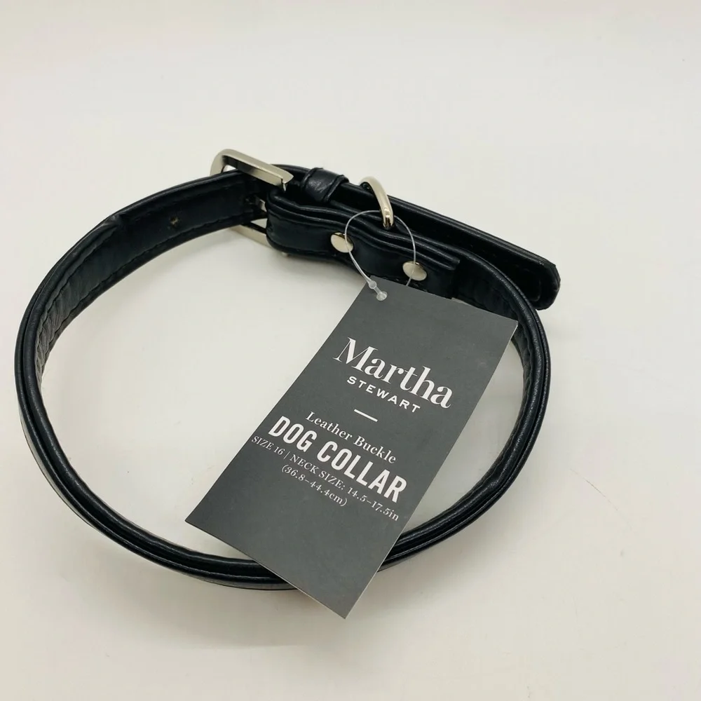 NWT Martha Stewart Dog Collar Vegan Leather Black Size 16 (14.5”-17.5”neck size)